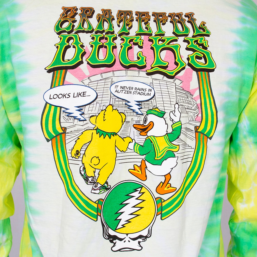 Autzen Stadium, Green, Long Sleeve, Cotton, Men, Unisex, Football, Class Trip, Grateful Dead, Yellow Bear, Oregon mascot, T-Shirt, 996551